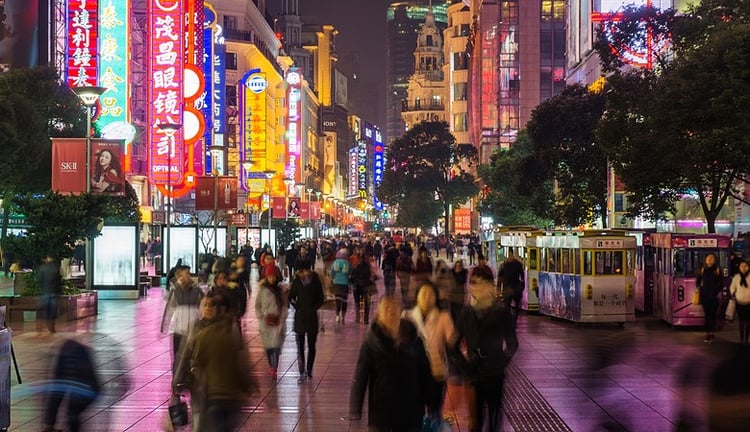 Night view of Nanjing Road in Shanghai