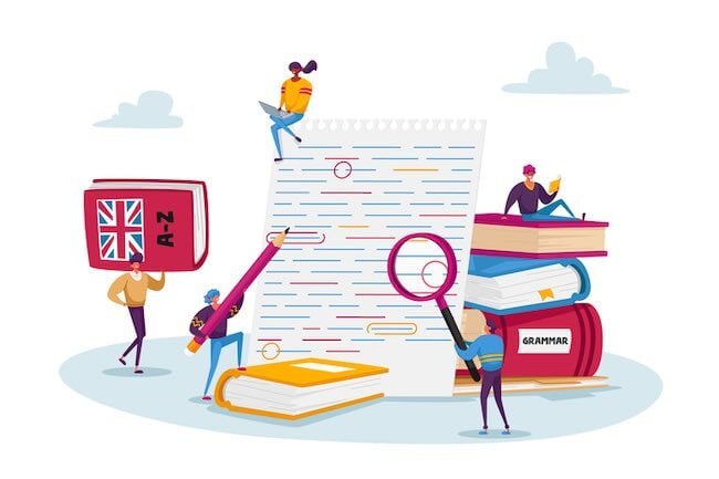 illustration of people editing content to represent ai translation with human editing