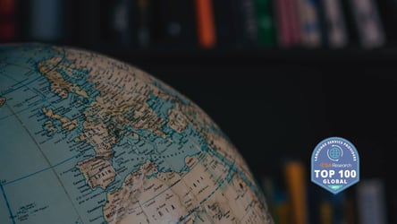 Globe with CSA Research Top 100 in World badge 