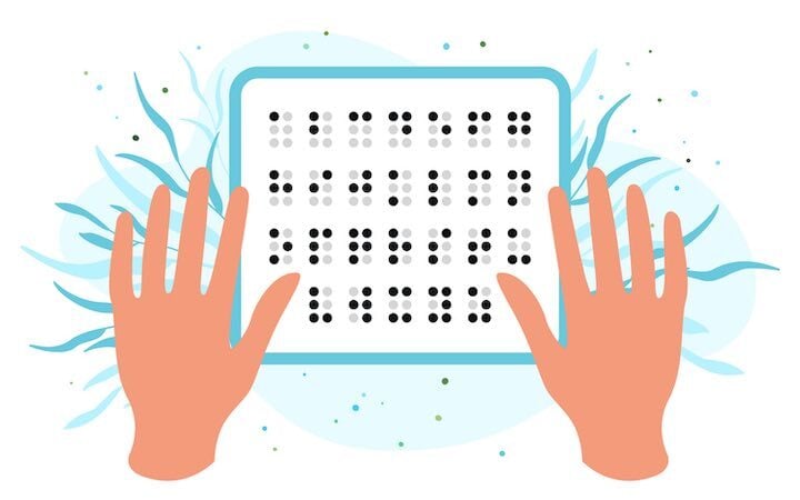 illustration of hands over a braille pad