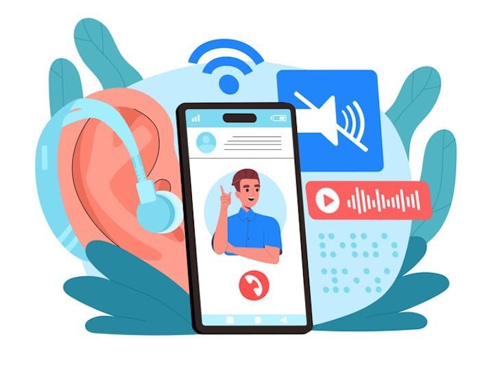 Smartphone streams interpreter audio to headset, showcasing on-site interpretation equipment for events