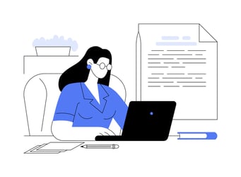 cartoon of marketer on computer creating a document