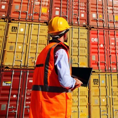 man reviewing shipping containers