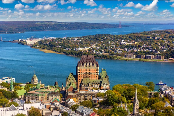 aerial vie of quebec city and frontenac castle