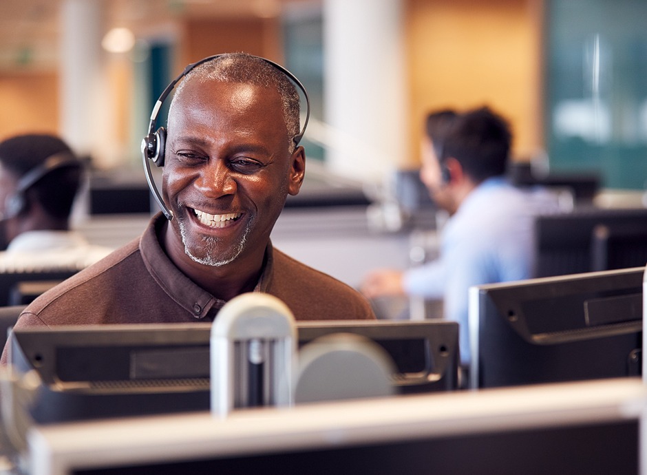 man talking on headset 